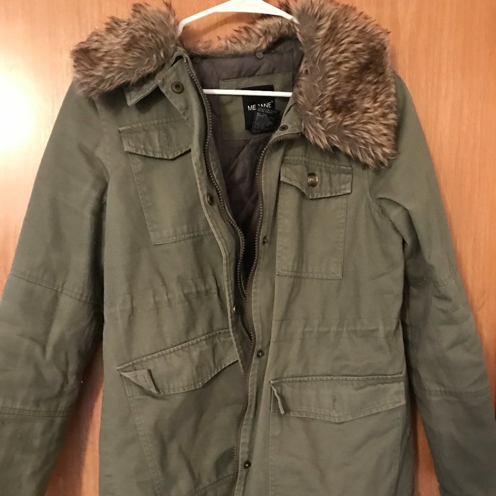 Me Jane Army Green Jacket with Faux Fur Collar